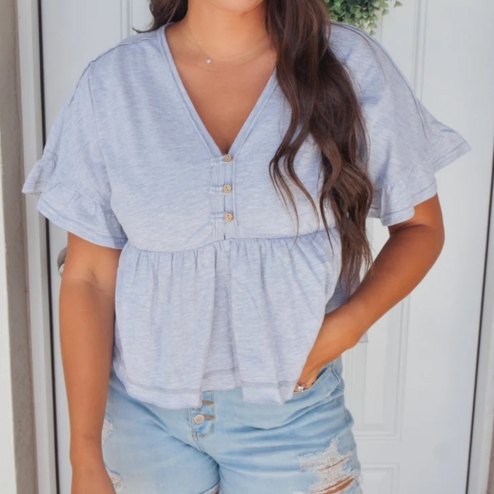 New In Light Gray V-Neck Top